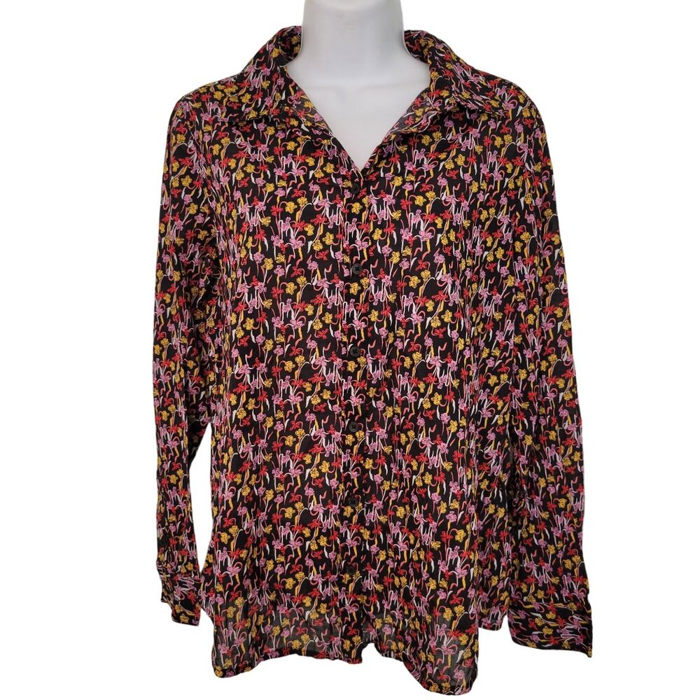 United Colors Of Benetton Long Sleeve Floral Button Down Shirt M Cotton Lightwei